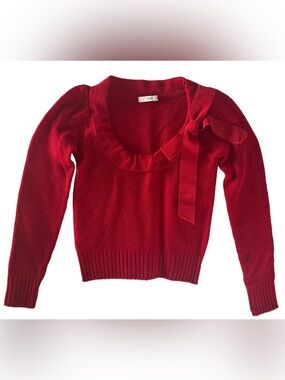 Prada Authentic Vintage Ribbed Scoop Neck Knit Cashmere Sweater W/Bow Sz 4/IT 40